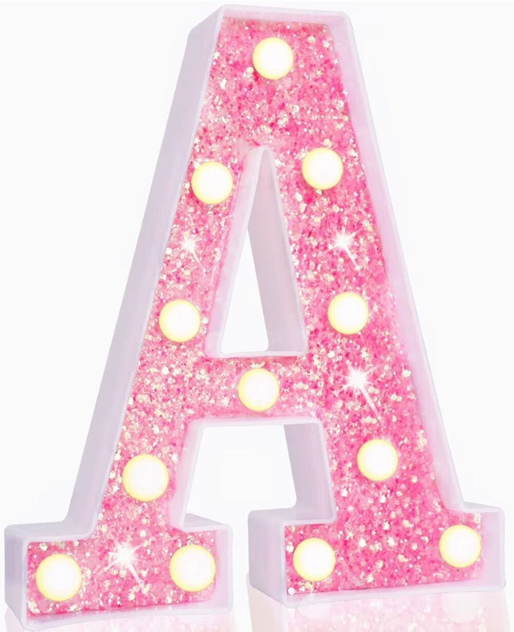 Pooqla LED Marquee Letter Lights Light Up Pink Glitter Letter A (C179)